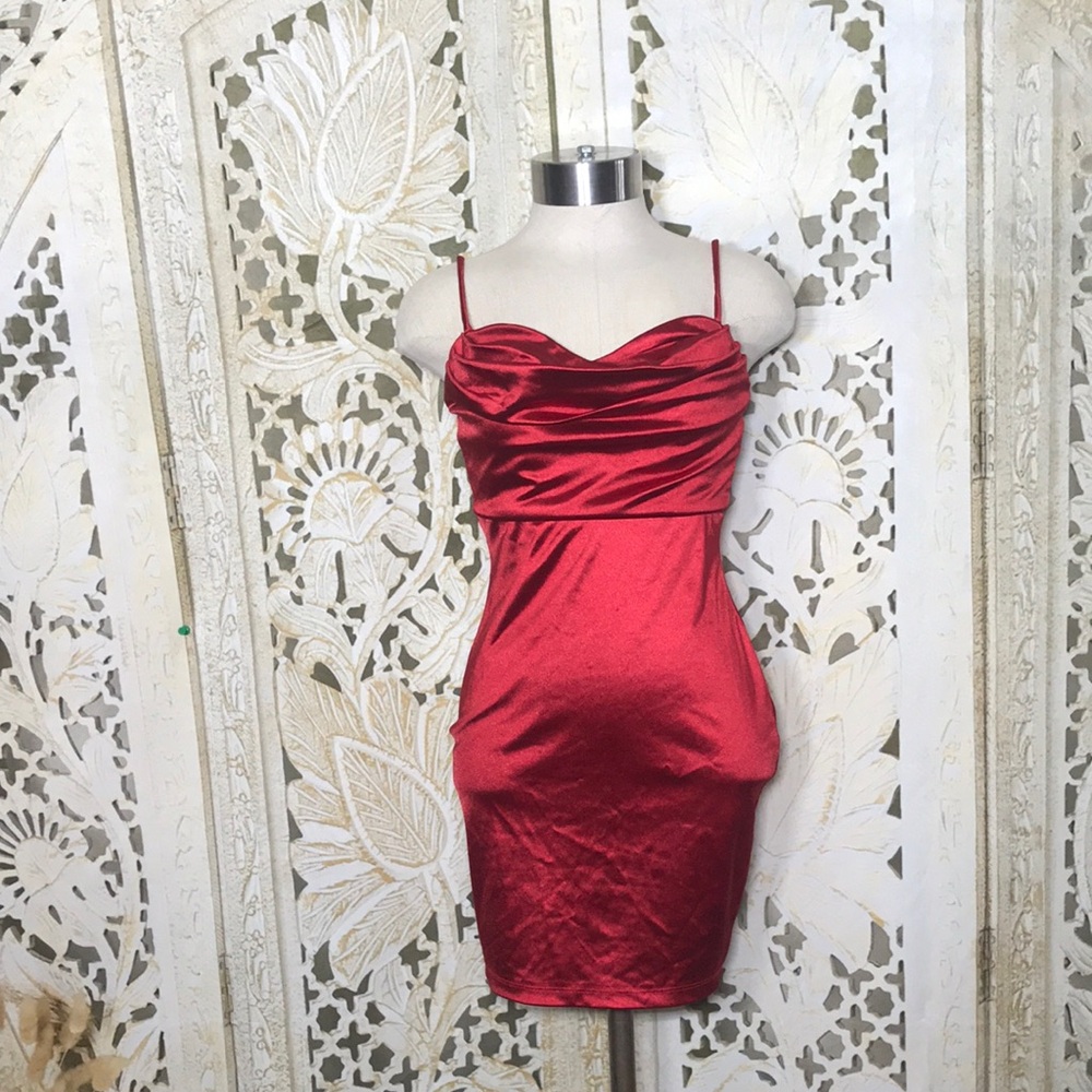 Chic Red Satin Mini Dress